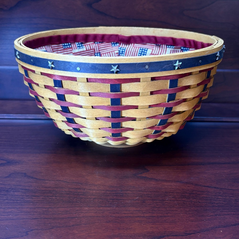 Longaberger 2004 Proudly American Bowl Basket w/ Liner 9" Patriotic Red & Blue